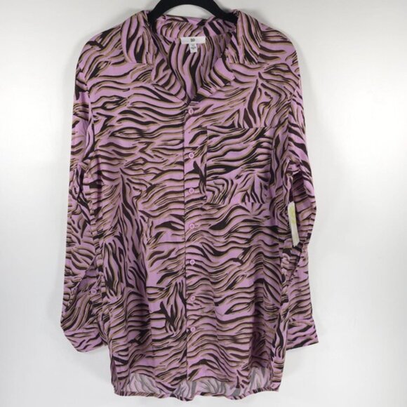 NWT BP. PINK BOUQUET RETRO ZEBRA Button up Collared LS Shirt 100% Rayon Sz XS - Picture 4 of 12